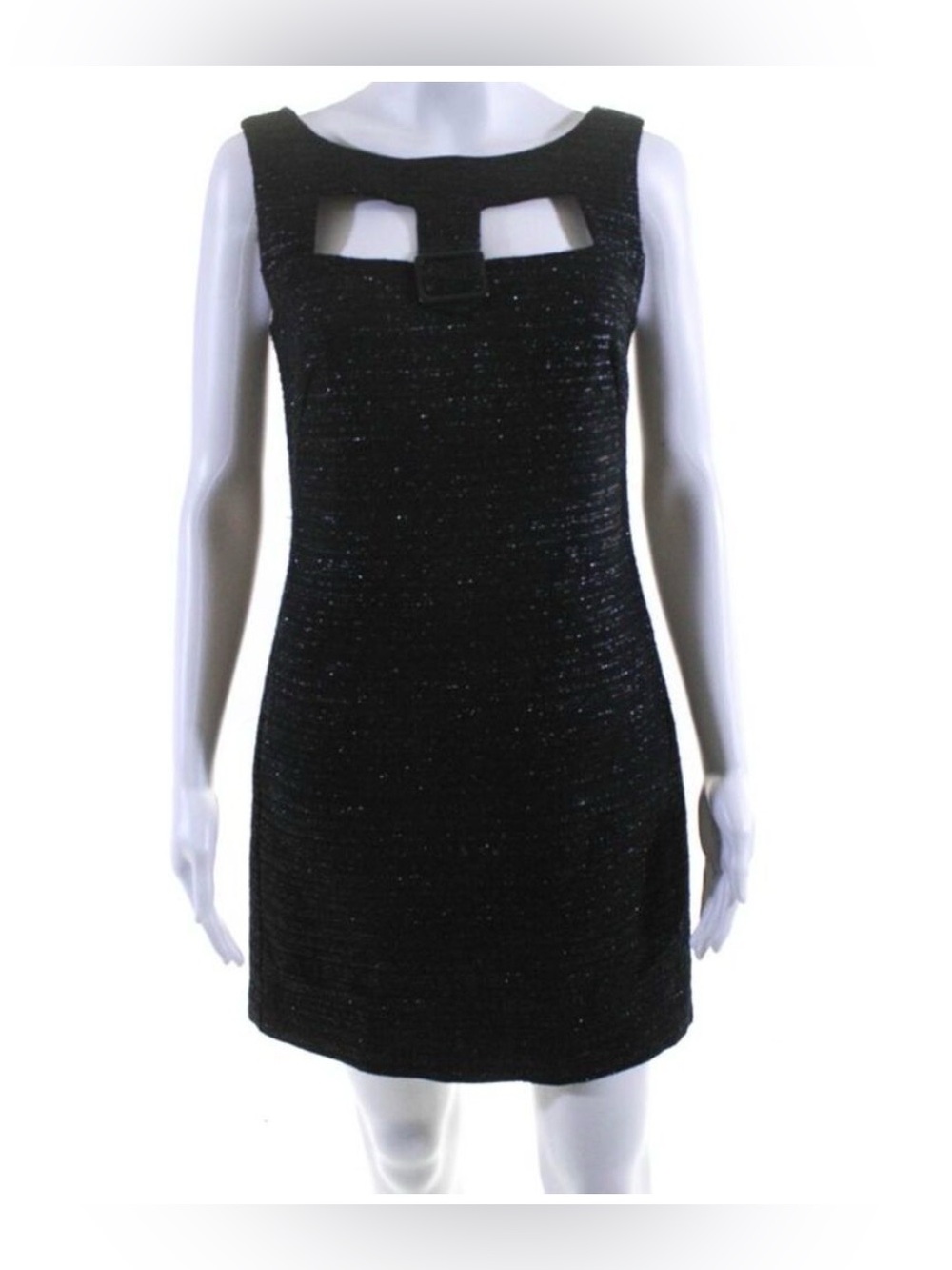 Trina Turk Womens Cotton Metallic Cut Out Lined Mini Sheath Dress Black Size 0
